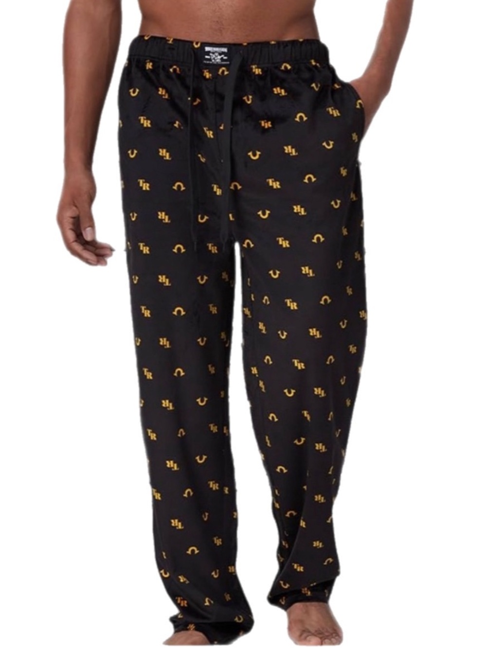 True Religion Fleece Pajama Pants Sz Large Loungewear Black/Gold Unisex Lounge